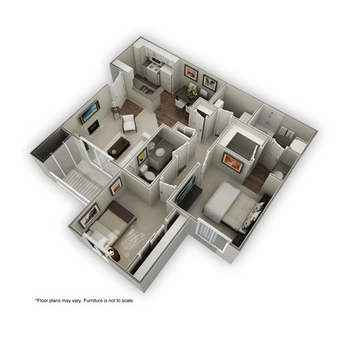 Floor plan for 2 beds, 2 baths, 1082 sqft